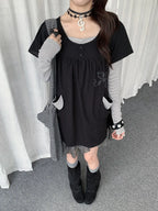 Polka Dot Layered Mesh Hem Dress OL2386