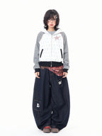 Star Embroidered Stripe Cropped Hoodie OL2384