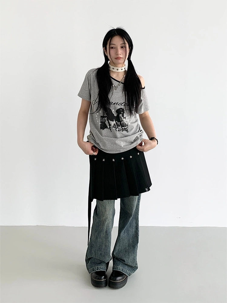 Star Stud Pleated Skirt OL2303