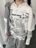 Y2K Cartoon Stripe Layered Long Sleeve T-Shirt oliviroa オリヴィオラ