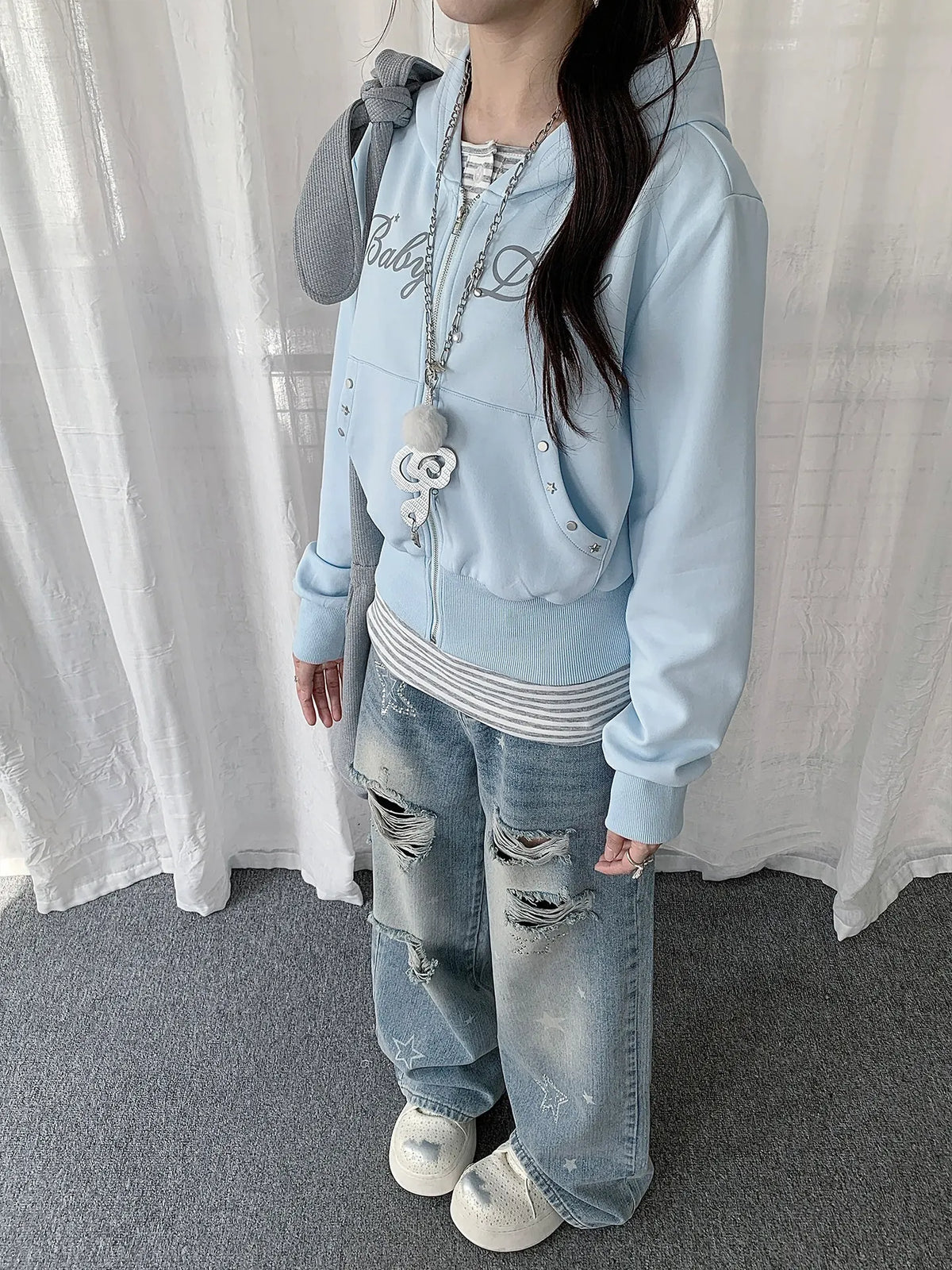 Studded Letter Zip Hoodie OL2441