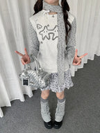 Polka Dot Scarf Neck Fitted Long Sleeve Tee OL2387