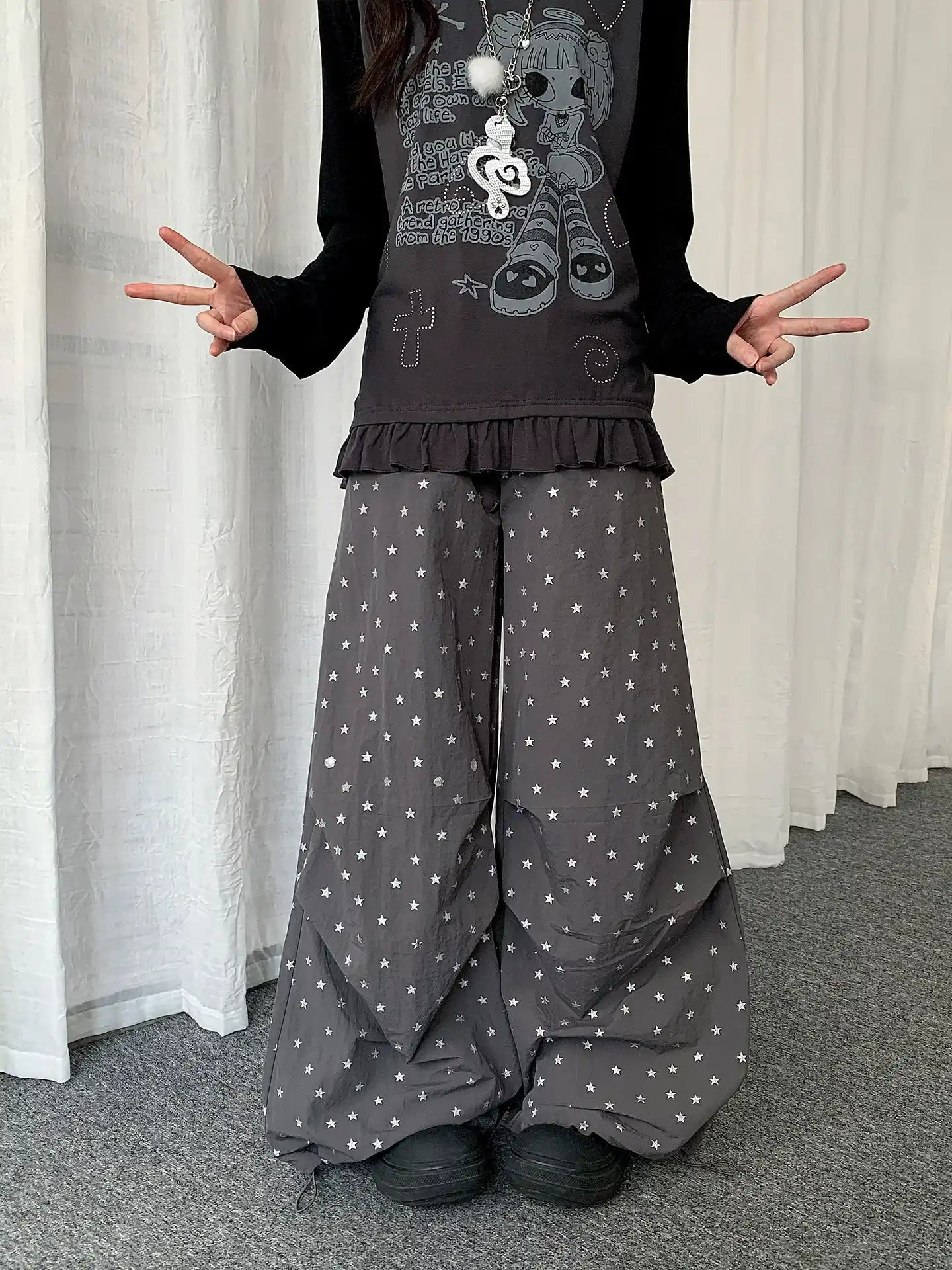 Vintage Star Print Pleated Cargo Pants oliviroa オリヴィオラ