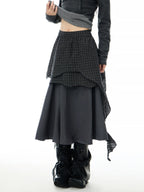 Asymmetric Plaid Layered Maxi Skirt oliviroa オリヴィオラ