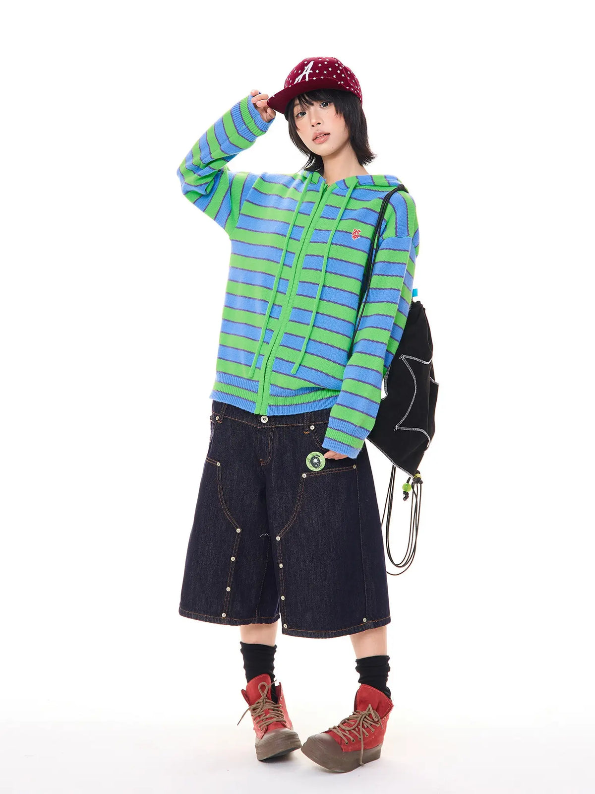 Contrast Stripe Hooded Knit Cardigan oliviroa オリヴィオラ