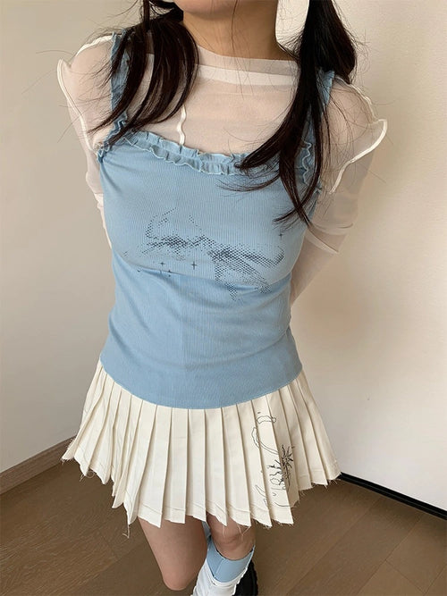 Bow Print Lace Knit Cami Top oliviroa オリヴィオラ