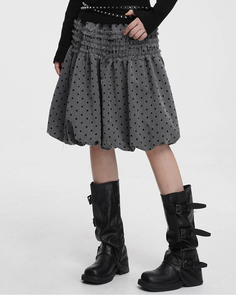Grey Polka Dot Balloon Midi Skirt oliviroa オリヴィオラ