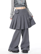 Pleated Skirt Layered Flare Pants OL2412