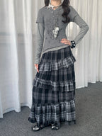 Asymmetrical Plaid Ruffle Skirt OL2437