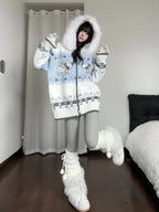 Puppy Fur Trim Hooded Knit Cardigan OL2446