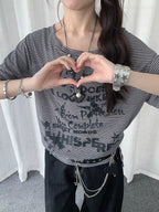 Vintage Stripe Drawstring Shoulder T-Shirt OL2286