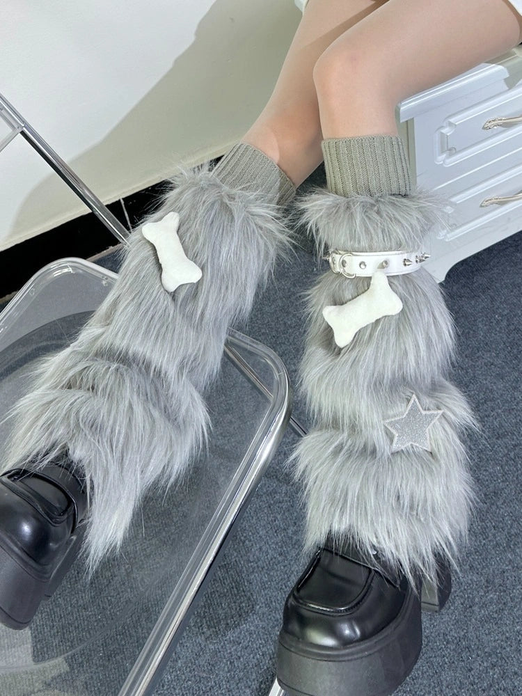 Smoky Grey Faux Fur Leg Warmers OLA052