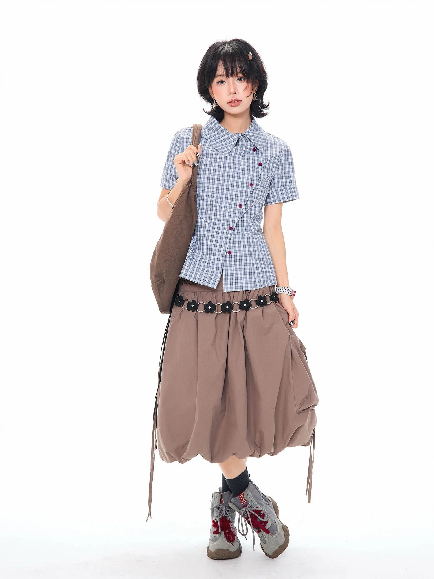 Vintage Plaid Asymmetrical Slim Fit Crop Shirt OL2322