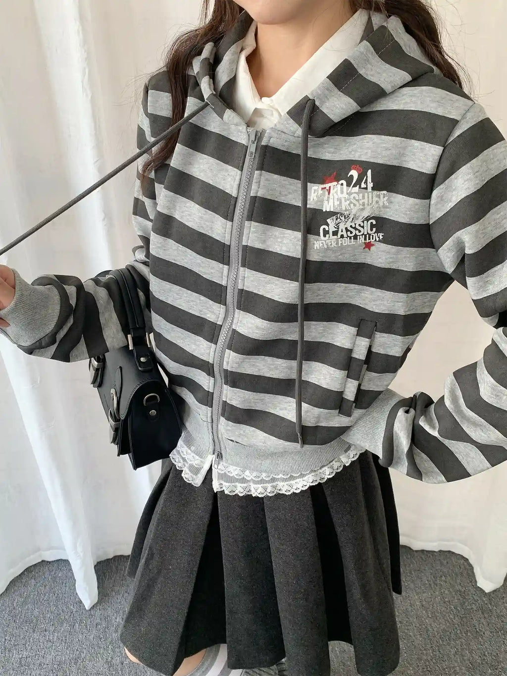 Vintage Y2K Striped Cropped Hoodie Jacket   oliviroa オリヴィオラ