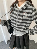 Vintage Y2K Striped Cropped Hoodie Jacket   oliviroa オリヴィオラ