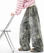 Retro Star Print Wide Cargo Denim Pants oliviroa オリヴィオラ