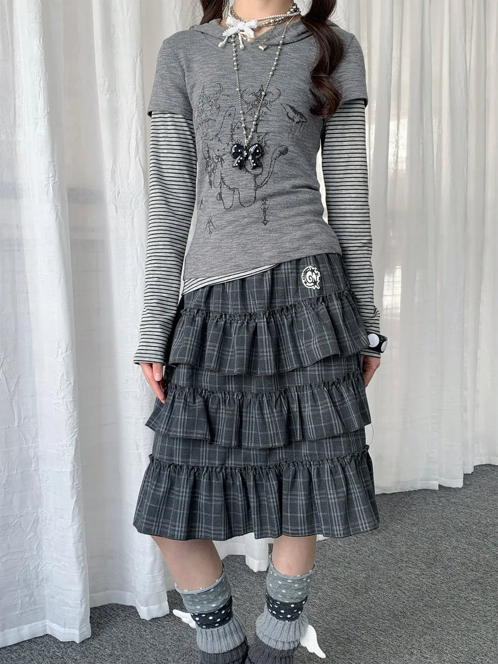 Retro Plaid Layered Ruffle Cake Mini Skirt Y2K OL2333