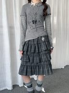 Retro Plaid Layered Ruffle Cake Mini Skirt Y2K OL2333