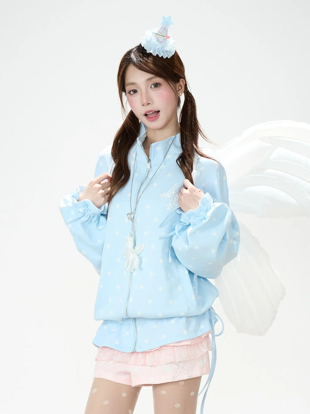 Star Print Zip Up Hoodie OL2375