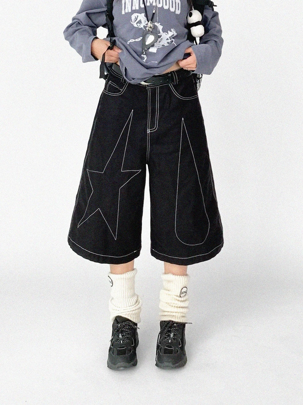 Tears Star Contrast Wide Shorts OL2363