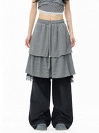 Striped Lace Layered Wide Leg Pants oliviroa オリヴィオラ