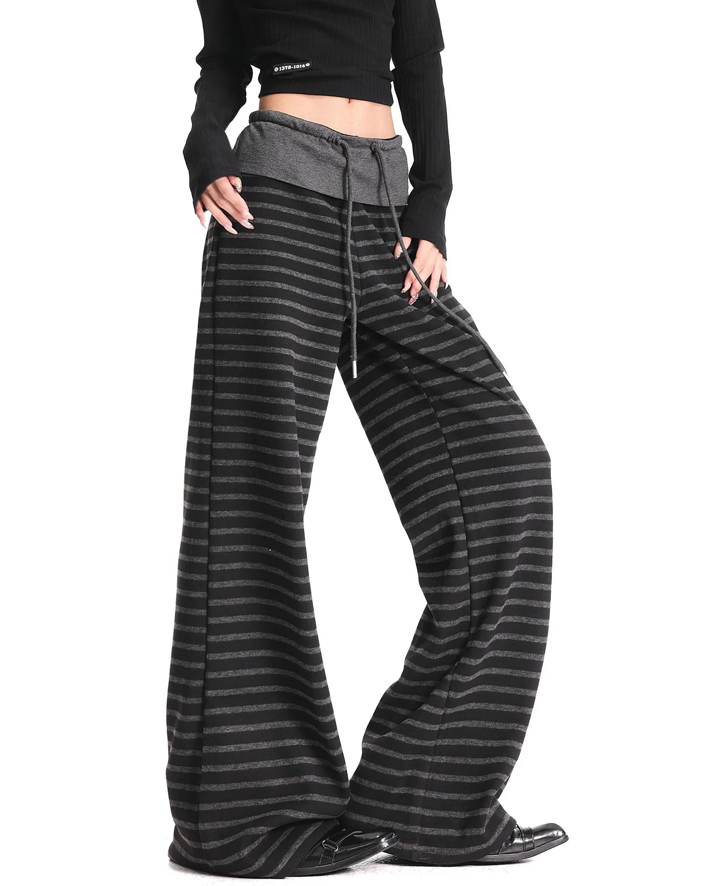 Black Stripe Wide Leg Pants OL2338