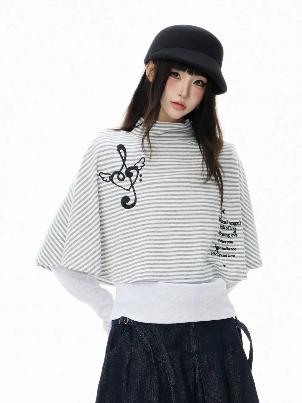 High Neck Cape Layered Long Sleeve Tee OL2416