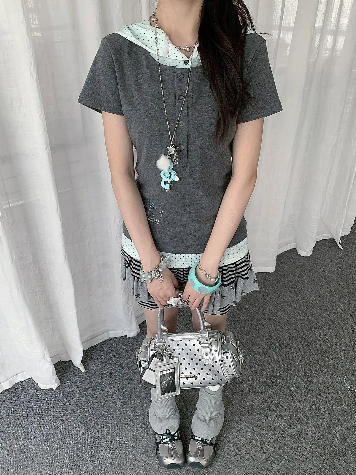 Faux Layered Polka Dot Slim Tee OL2331