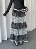 Plaid Lace Tiered Midi Skirt  oliviroa オリヴィオラ