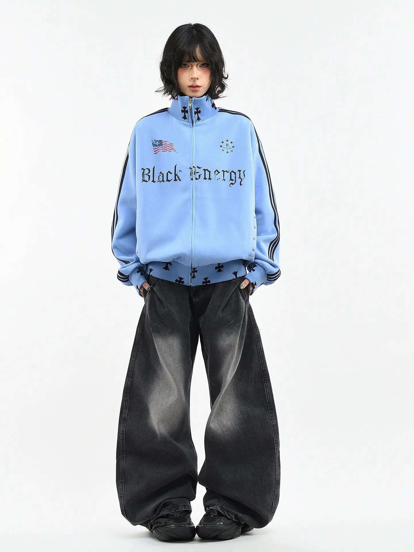 Vintage Three Stripe Stand Collar Zip Hoodie   OL2234