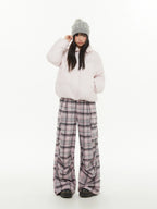 Pink Plaid Wide-Leg Cargo Pants OL2294