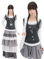 Polka Dot Lace Layered Fitted Long Sleeve Tee oliviroa オリヴィオラ
