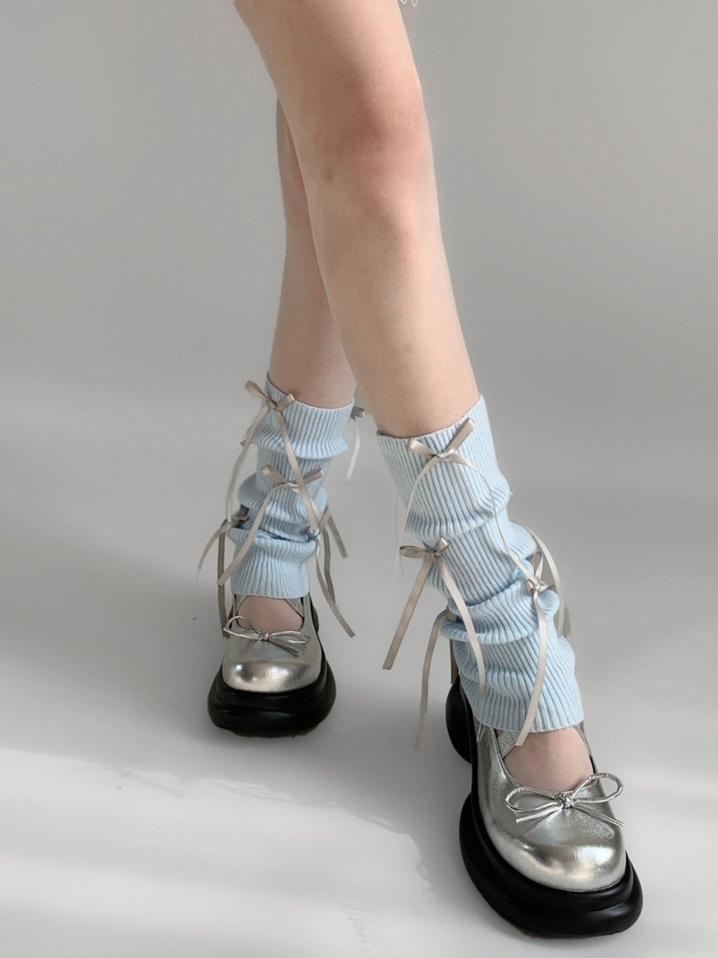 Blue Bow Ballet Leg Warmers oliviroa オリヴィオラ