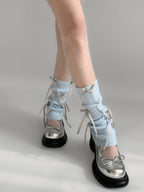 Blue Bow Ballet Leg Warmers oliviroa オリヴィオラ
