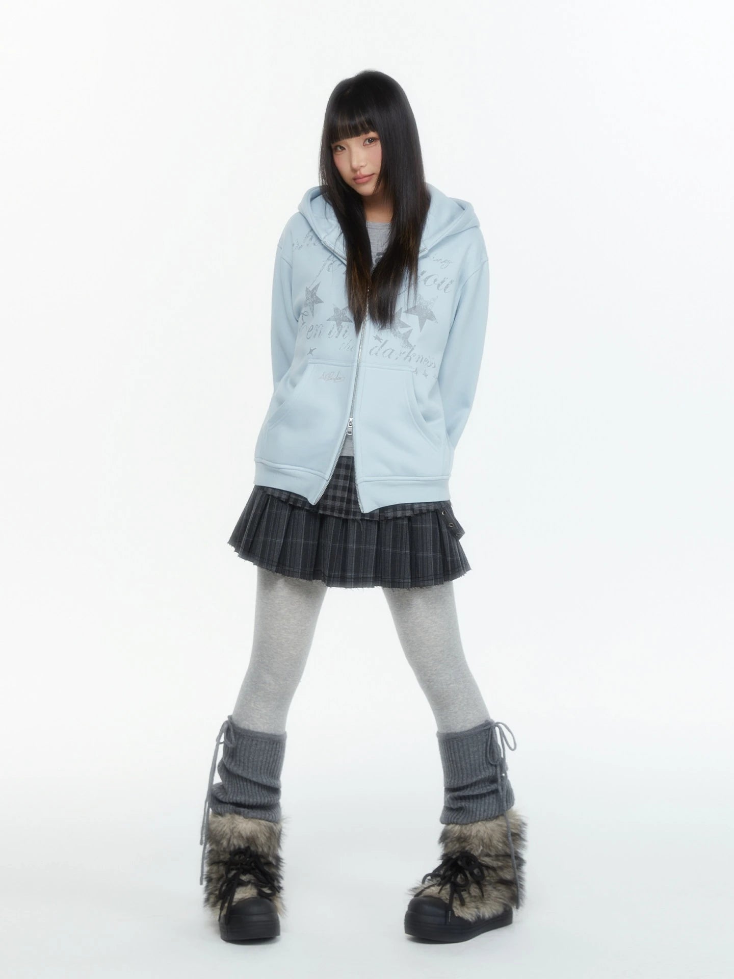 Embroidered Double Zip Oversized Hoodie oliviroa オリヴィオラ