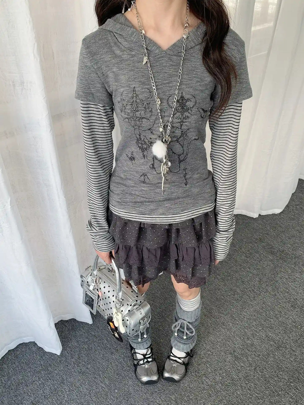 Y2K Layered Stripe Slim Fit Top   oliviroa オリヴィオラ