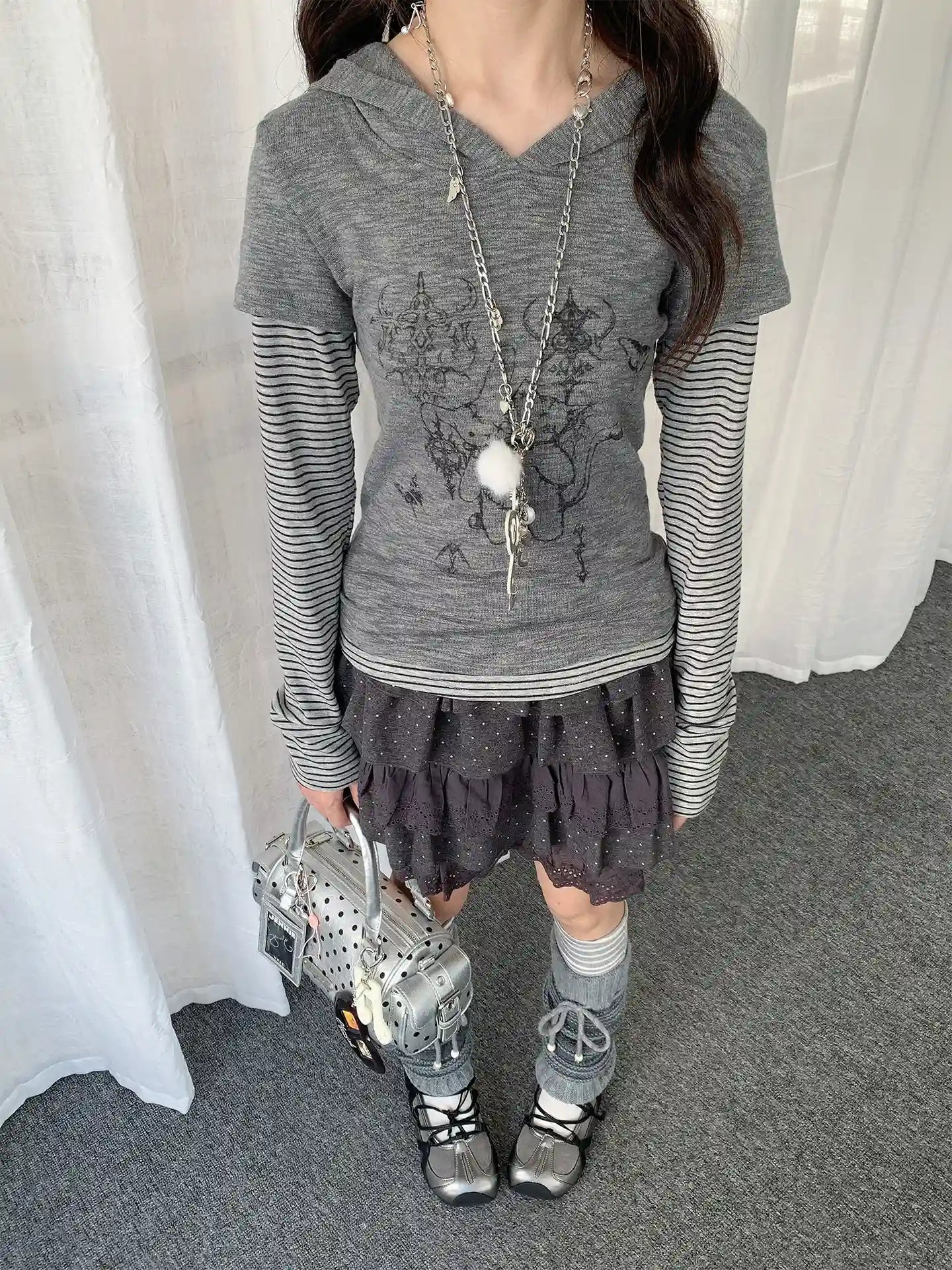 Y2K Layered Stripe Slim Fit Top   oliviroa オリヴィオラ