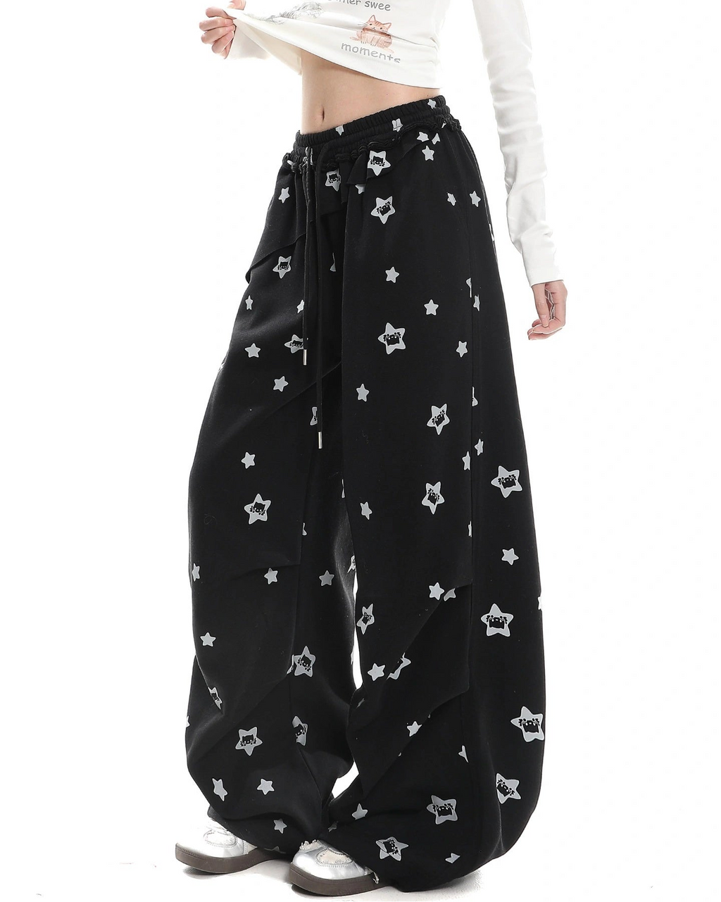 Star Print Wide Leg High Waist Relaxed Pants OL2247