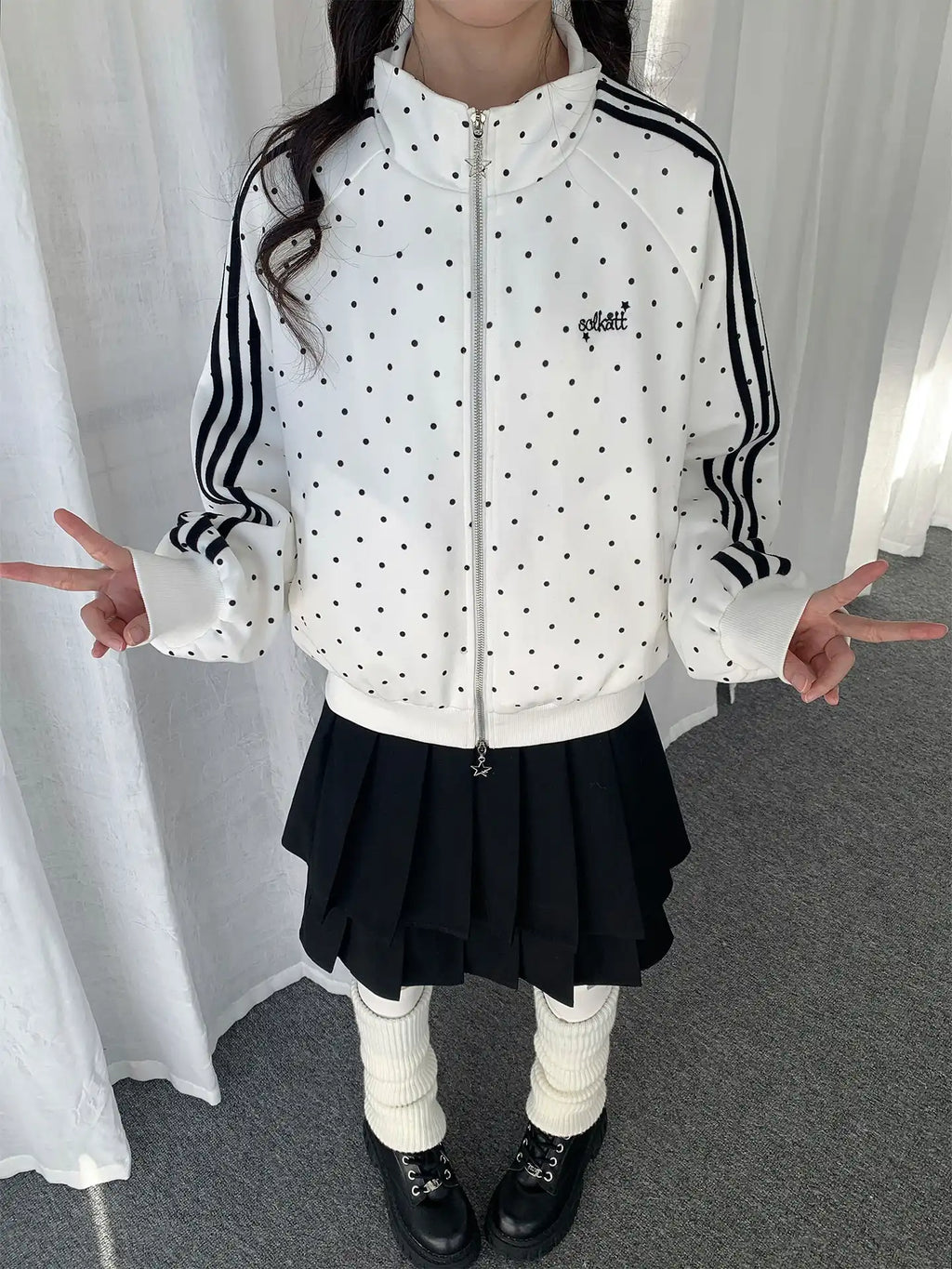 Polka Dot Zip-Up Sweatshirt OL2276