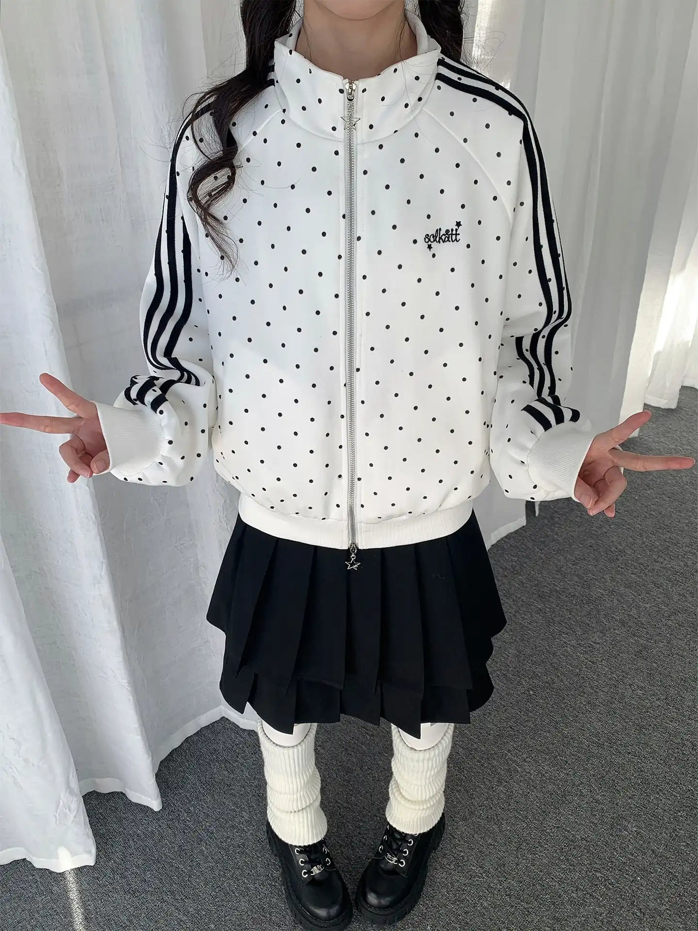 Polka Dot Zip-Up Sweatshirt OL2276