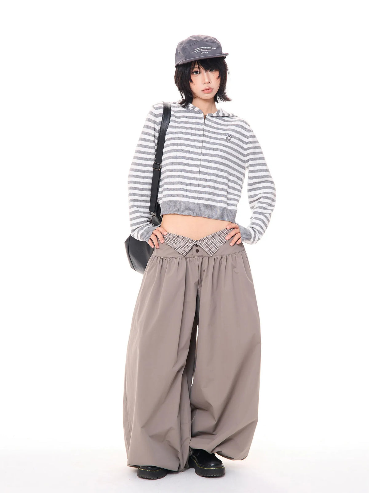 Striped Cropped Zip Knit Hoodie OL2419