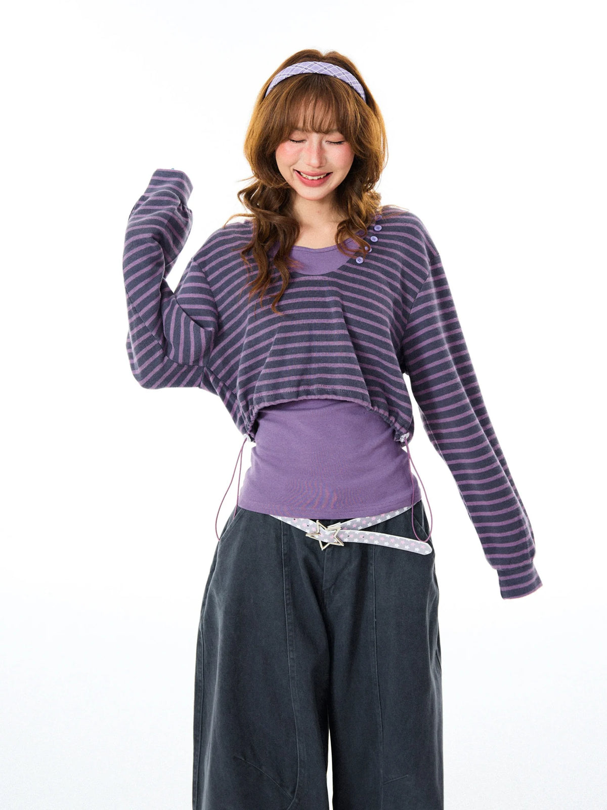 Contrast Stripe Layered Hoodie OL2428