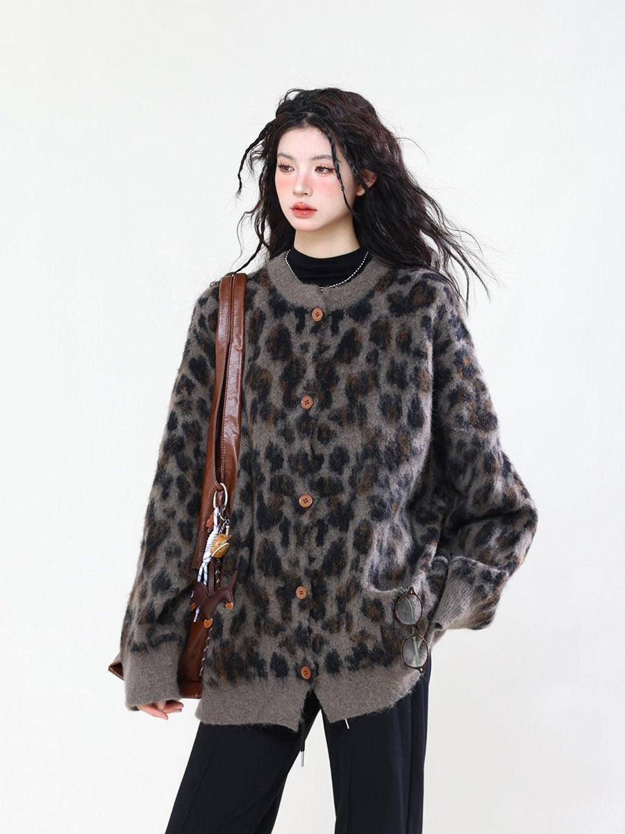 Leopard Print Oversized Cardigan   oliviroa オリヴィオラ