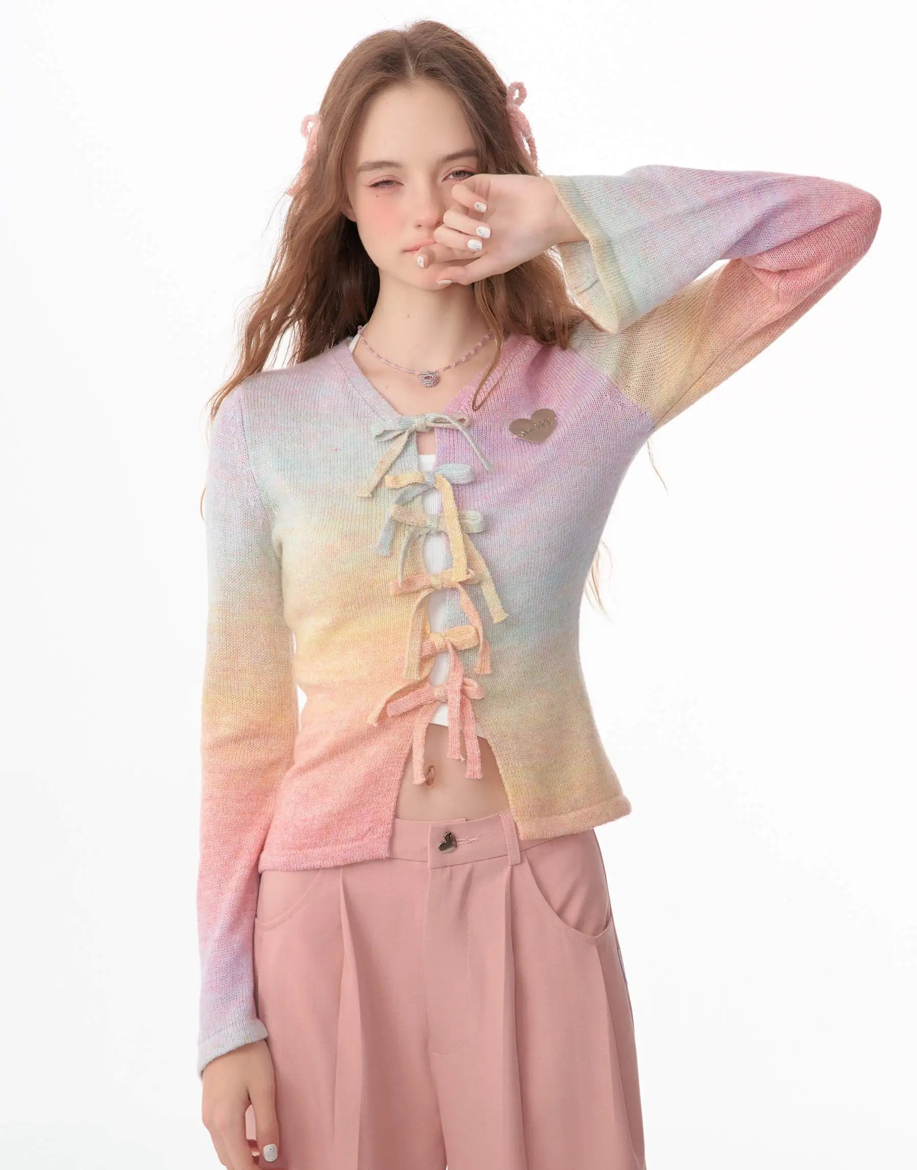 Bow Gradient Slim Fit Cardigan OL2258