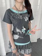 Y2K Polka Dot Rhinestone Layered T-Shirt OL2285