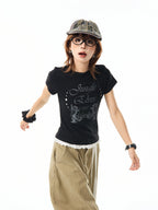 Vintage Lace Trim Fitted T Shirt oliviroa オリヴィオラ