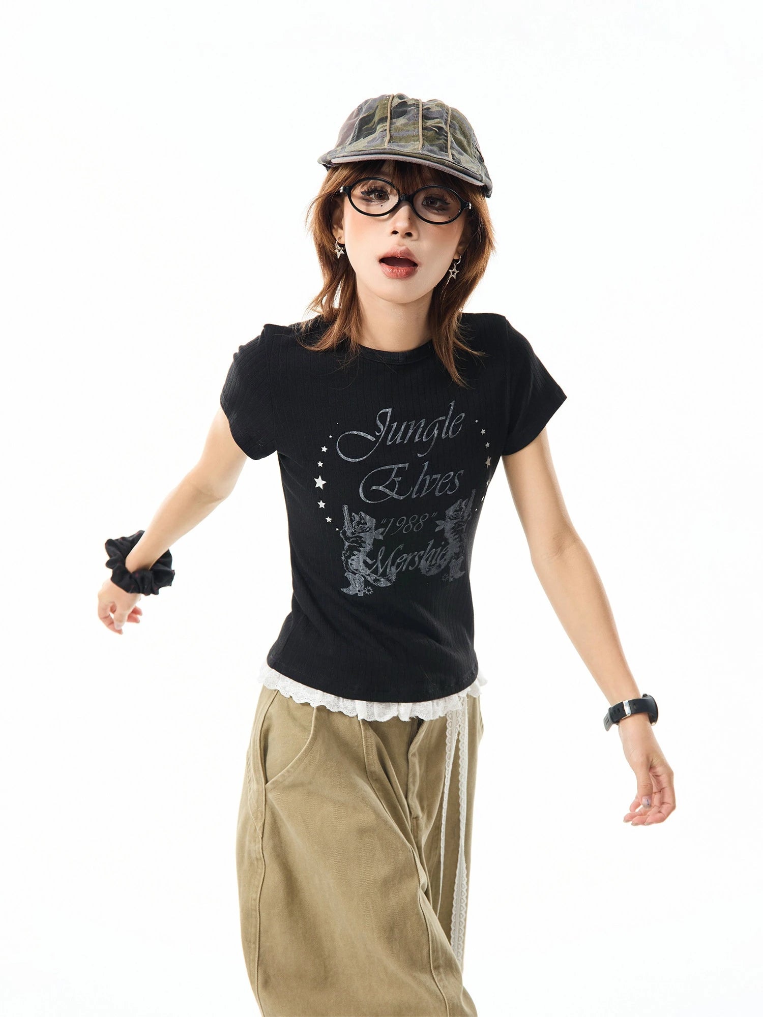 Vintage Lace Trim Fitted T Shirt oliviroa オリヴィオラ