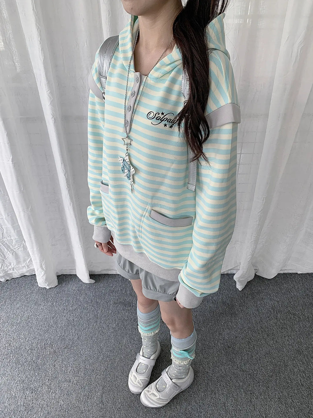 Striped Layered Half Zip Hoodie OL2434