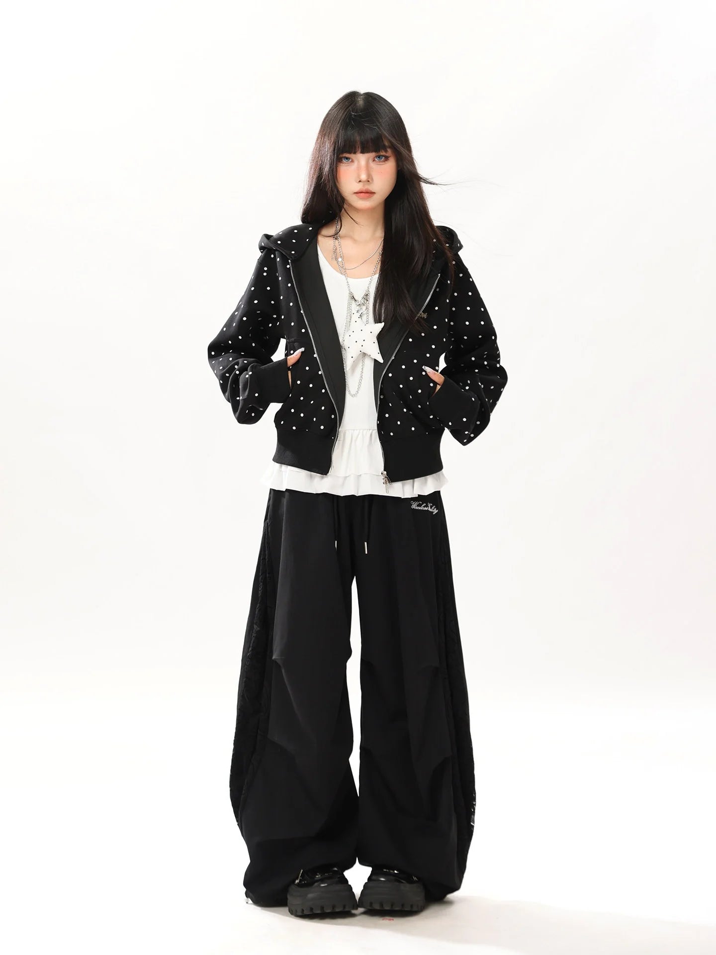 Vintage Polka Dot Cropped Hoodie   OL2227