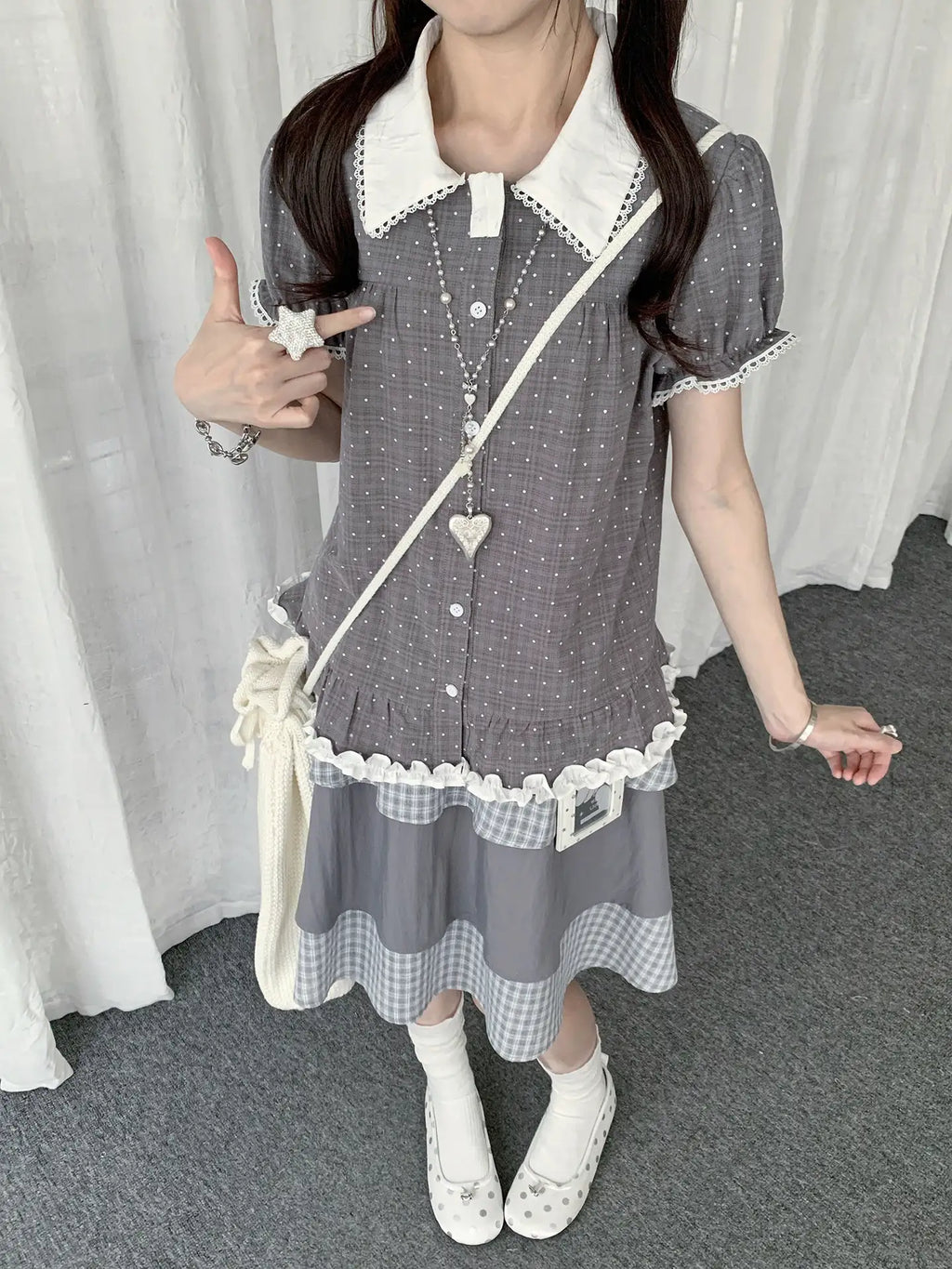 Polka Dot Doll Collar Blouse Y2K oliviroa オリヴィオラ
